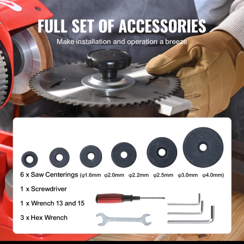 VEVOR 370W Circular Saw Blade Sharpener,Rotary Angle Mill Grinder, 3600RPM Saw Blade Grinding Sharpening with 6 Saw Centerings, 5-inch Grinding Wheel