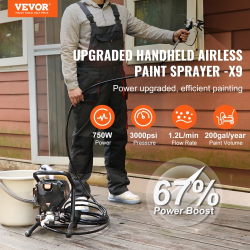 VEVOR 750W 3000PSI High Efficiency Electric Stand Airless Sprayer, Fine And Even Painting Effect, Handheld Paint Sprayers for Home Interior and