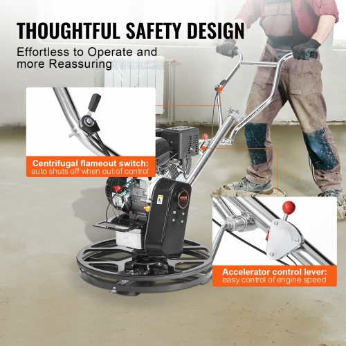 VEVOR 24" Power Trowel, Walk-Behind Cement Trowel with Float Pan, 6HP Gas-Powered Smooth Concrete Surface Finisher, Heavy Duty Screed Concrete Cement