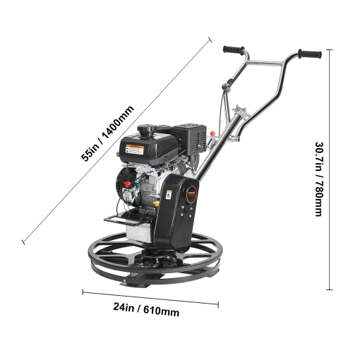 VEVOR 24" Power Trowel, Walk-Behind Cement Trowel with Float Pan, 6HP Gas-Powered Smooth Concrete Surface Finisher, Heavy Duty Screed Concrete Cement