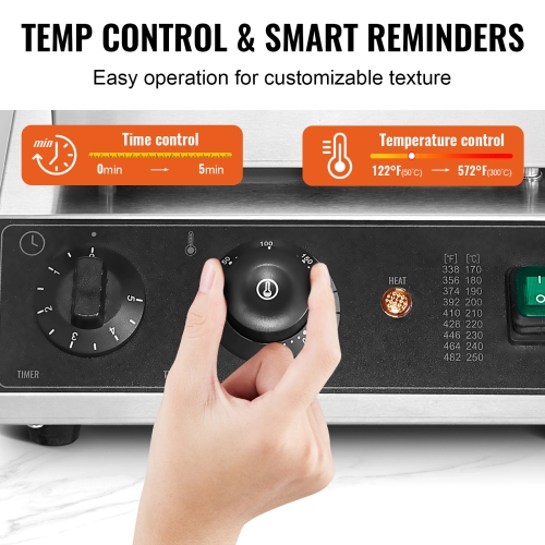 VEVOR 4PCS Commercial Waffle Maker, Round Waffle Baker Machine,1750W Non-Stick Stainless Steel Belgian Waffle Iron with Temperature and Time