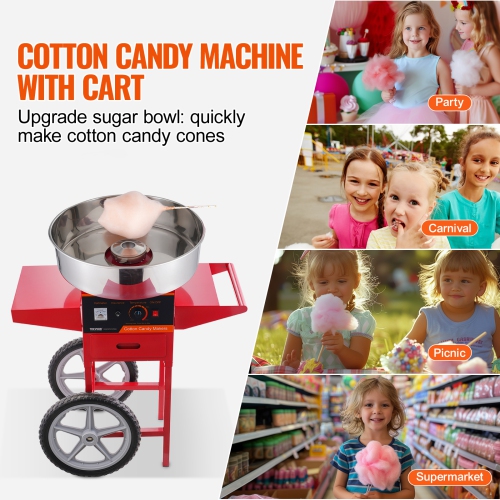 VEVOR 1000W Electric Cotton Candy Machine with Cart, Commercial Candy Floss Maker with Stainless Steel Bowl, Sugar Scoop and Drawer, Perfect for Kids