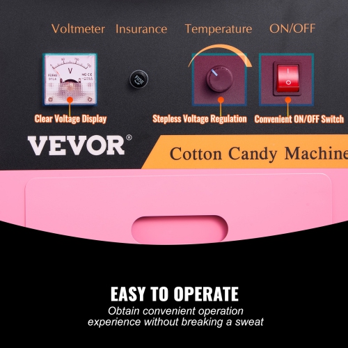 VEVOR 1000W Electric Cotton Candy Machine with Cart, Commercial Floss Maker with Stainless Steel Bowl, Sugar Scoop and Drawer, Perfect for Home, Kids