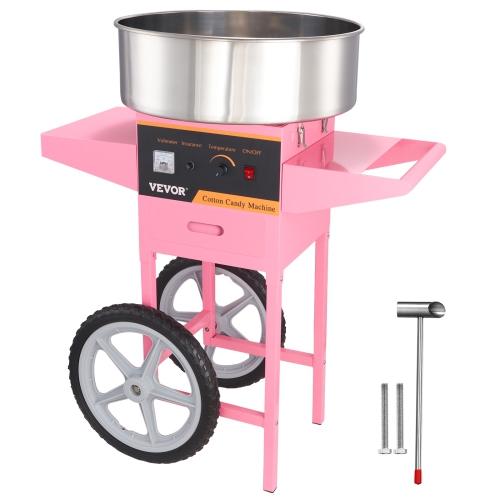 VEVOR 1000W Electric Cotton Candy Machine with Cart, Commercial Floss Maker with Stainless Steel Bowl, Sugar Scoop and Drawer, Perfect for Home, Kids