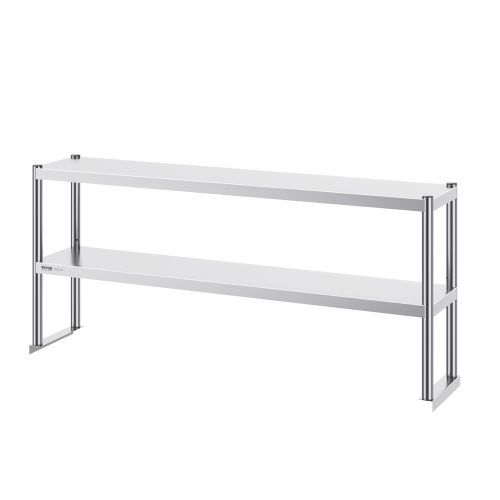 VEVOR 12 x 60 Inch Double Overshelf, Double Tier Stainless Steel Overshelf, Double Deck Overshelf, Height Adjustable Overshelf Prep Work Table for