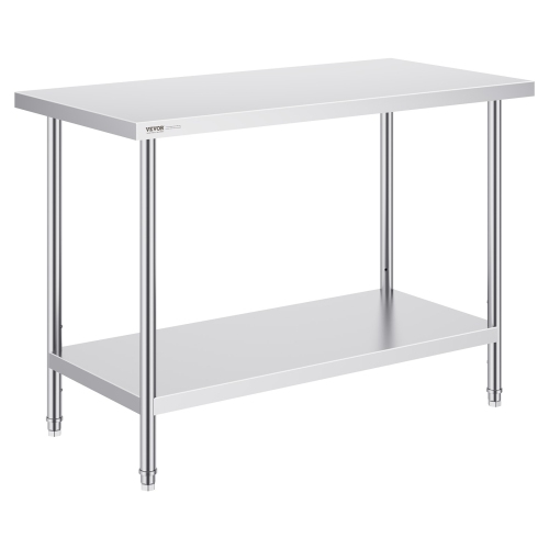 VEVOR 24 x 48 x 34 Inch Stainless Steel Prep Table, Heavy Duty Metal Worktable with 3 Adjustable Height Levels, Commercial Workstation for Kitchen