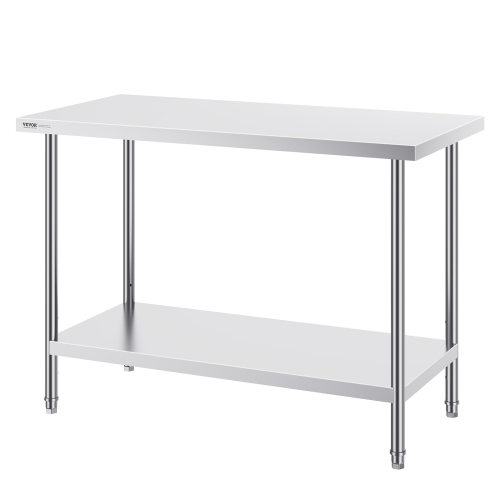 VEVOR 24 x 48 x 34 Inch Stainless Steel Prep Table, Heavy Duty Metal Worktable with 3 Adjustable Height Levels, Commercial Workstation for Kitchen