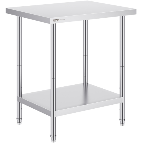 VEVOR 24 x 30 x 34 Inch Stainless Steel Prep Table, Heavy Duty Metal Worktable with 3 Adjustable Height Levels, Commercial Workstation for Kitchen