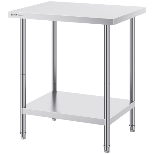 VEVOR 24 x 30 x 34 Inch Stainless Steel Prep Table, Heavy Duty Metal Worktable with 3 Adjustable Height Levels, Commercial Workstation for Kitchen