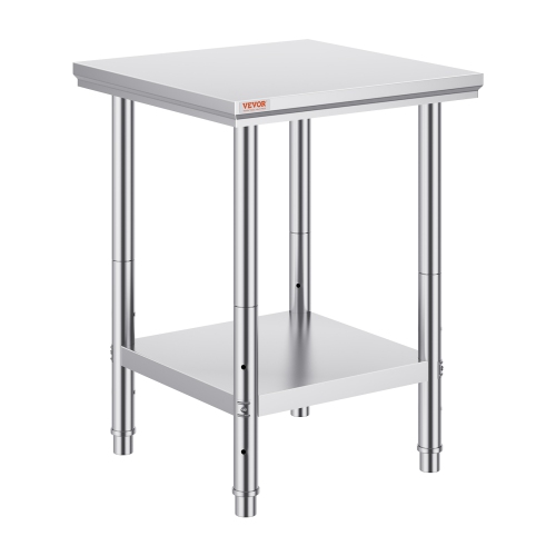 VEVOR 24 x 24 x 31 Inch Stainless Steel Prep Table, 700 lbs Load Capacity, Heavy Duty Metal Worktable with 3 Adjustable Height Levels,Commercial