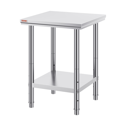 VEVOR 24 x 24 x 31 Inch Stainless Steel Prep Table, 700 lbs Load Capacity, Heavy Duty Metal Worktable with 3 Adjustable Height Levels,Commercial