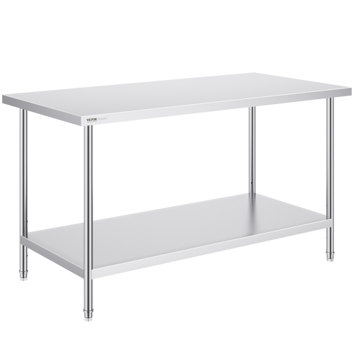 VEVOR 30 x 60 x 34 Inch Stainless Steel Prep Table, Heavy Duty Metal Worktable with 3 Adjustable Height Levels, Commercial Workstation for Kitchen