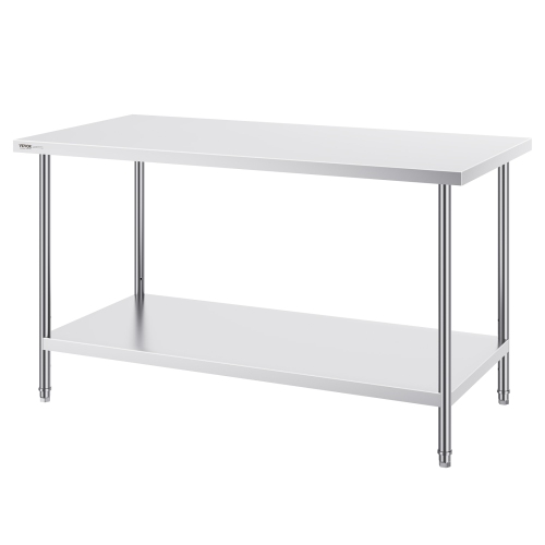 VEVOR 30 x 60 x 34 Inch Stainless Steel Prep Table, Heavy Duty Metal Worktable with 3 Adjustable Height Levels, Commercial Workstation for Kitchen