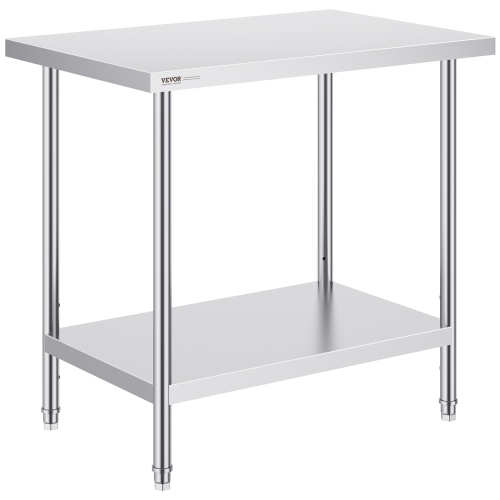 VEVOR 24 x 36 x 34 Inch Stainless Steel Prep Table, Heavy Duty Metal Worktable with 3 Adjustable Height Levels, Commercial Workstation for Kitchen