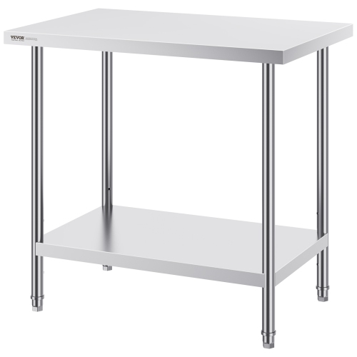VEVOR 24 x 36 x 34 Inch Stainless Steel Prep Table, Heavy Duty Metal Worktable with 3 Adjustable Height Levels, Commercial Workstation for Kitchen