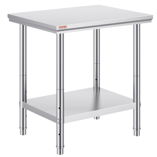 VEVOR 24 x 30 x 31 Inch Stainless Steel Prep Table, 700 lbs Load Capacity, Heavy Duty Metal Worktable with 3 Adjustable Height Levels, Commercial