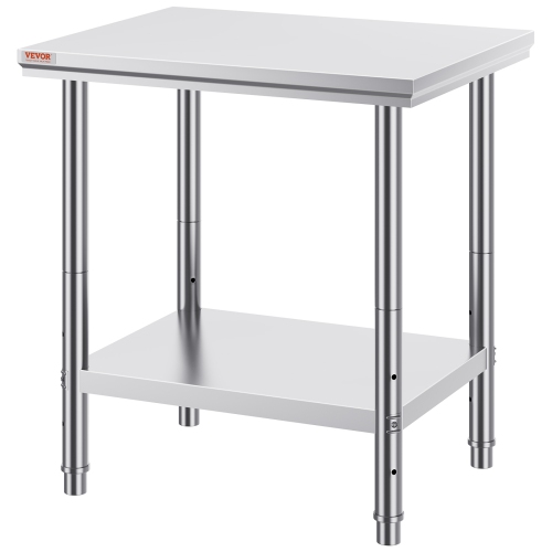 VEVOR 24 x 30 x 31 Inch Stainless Steel Prep Table, 700 lbs Load Capacity, Heavy Duty Metal Worktable with 3 Adjustable Height Levels, Commercial