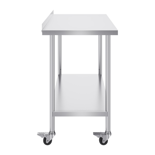 VEVOR 24 x 48 x 40 Inch Stainless Steel Work Table, Commercial Food Prep Worktable with Casters, Heavy Duty Prep Worktable, Metal Work Table with