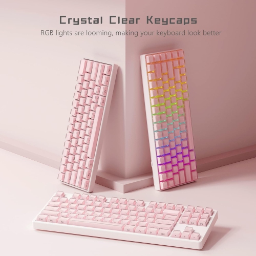 Womier Keycaps - Crystal Jelly Keycaps, Custom Keycaps 113 Keys, Side Printed Keyboard Keycaps OEM Profile Pink Keycaps for 61/68/84/100 Cherry
