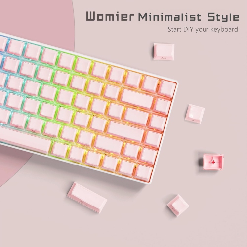 Womier Keycaps - Crystal Jelly Keycaps, Custom Keycaps 113 Keys, Side Printed Keyboard Keycaps OEM Profile Pink Keycaps for 61/68/84/100 Cherry