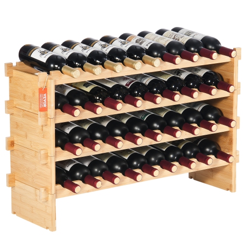 VEVOR  4-Tier 36 Bottle Stackable Modular Wine Rack, Solid Bamboo Wood Storage Racks, Floor Freestanding Wines Holder Display Shelf, Wobble-Free