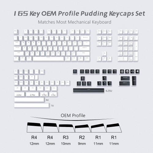 Womier Pudding Keycaps, PBT Keycaps 165 Keys Set Custom Keycap Set, Shine Through Keycaps OEM Profile, Universal Compatiability for 100%, 75%, 65%,