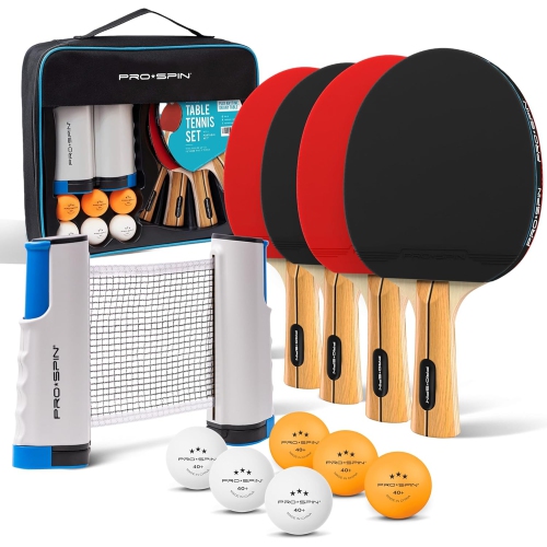 All-in-One Ping Pong Set, Retractable Ping Pong Net for Any Table, Pro-Quality Table Tennis Balls, Storage Case for Indoor & Outdoor Games, 4 Player
