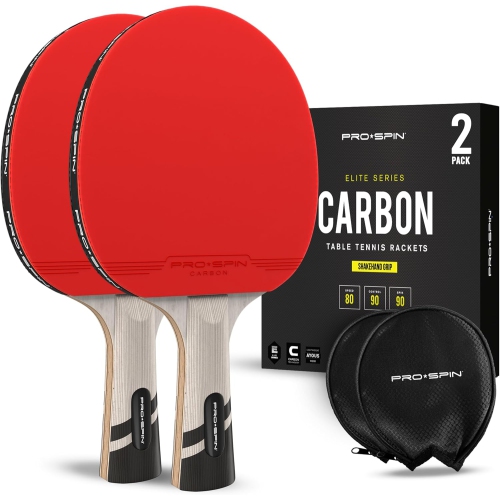 Ping Pong Paddle,Table Tennis Racket with Carbon Fibre, 2.0mm Sponge, 7-Ply Blade with Rubber Protector Case for Table Tennis Paddles, Red
