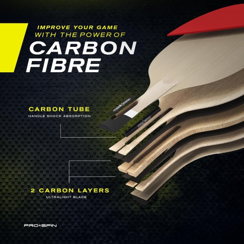 Ping Pong Paddle,Table Tennis Racket with Carbon Fibre, 2.0mm Sponge, 7-Ply Blade with Rubber Protector Case for Table Tennis Paddles, Red