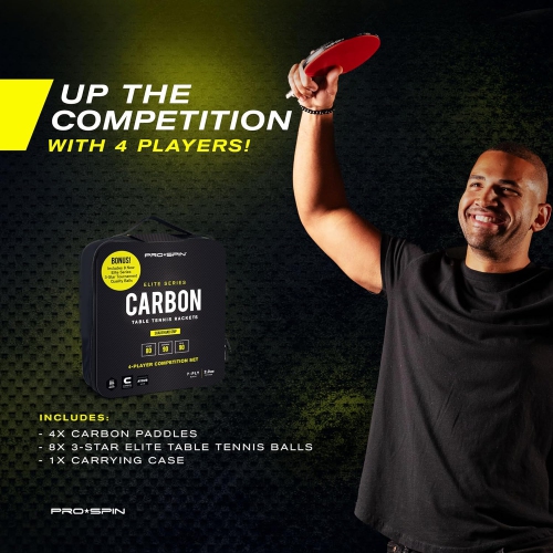 Ping Pong Paddle,Table Tennis Racket with Carbon Fibre, 2.0mm Sponge, 7-Ply Blade with Rubber Protector Case for Table Tennis Paddles, Red