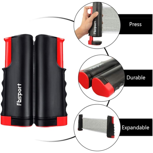 Ping Pong Paddle Set with Retractable Net and Backpack for Any Table, Table Tennis Racket Set for Indoor/Outdoor, Black