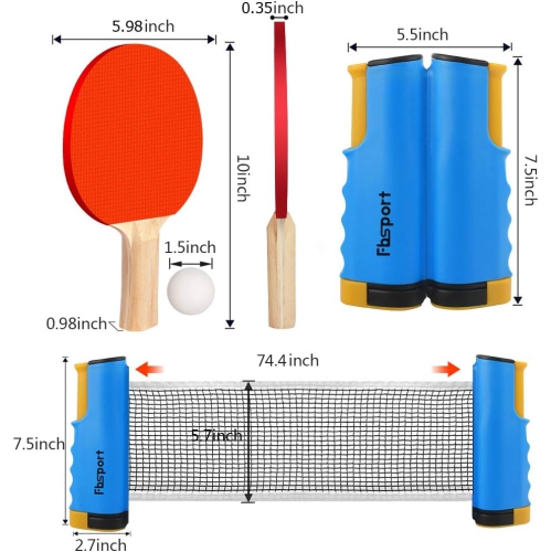 Ping Pong Paddle Set with Retractable Net and Backpack for Any Table, Table Tennis Racket Set for Indoor/Outdoor, Blue