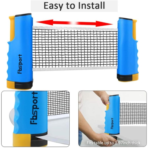 Ping Pong Paddle Set with Retractable Net and Backpack for Any Table, Table Tennis Racket Set for Indoor/Outdoor, Blue