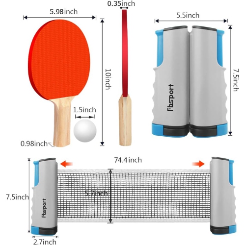 Ping Pong Paddle Set with Retractable Net and Backpack for Any Table, Table Tennis Racket Set for Indoor/Outdoor, Gray
