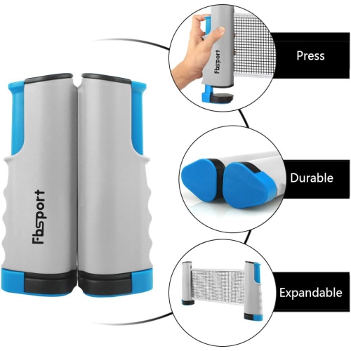 Ping Pong Paddle Set with Retractable Net and Backpack for Any Table, Table Tennis Racket Set for Indoor/Outdoor, Gray