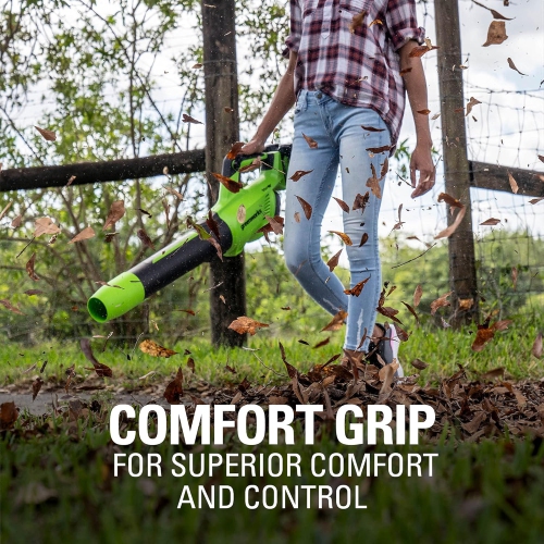 Greenworks 2 x 24V Brushless Axial Leaf Blower (140 MPH / 585 CFM), (2) 4Ah USB Batteries and Dual Port Charger Included, Green