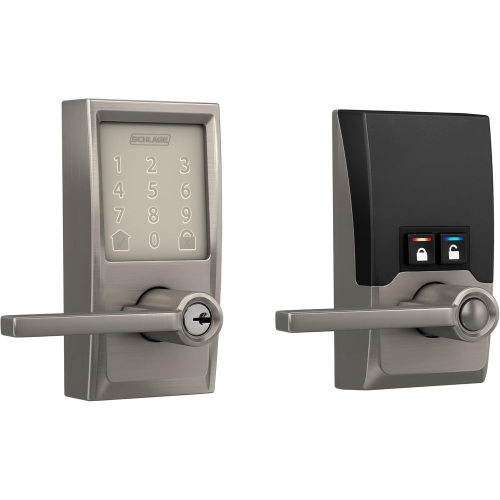 Schlage Encode WiFi Latitude Lever Smart Lock, Keyless Entry Touchscreen Door Lock with Century Trim in Satin Nickel
