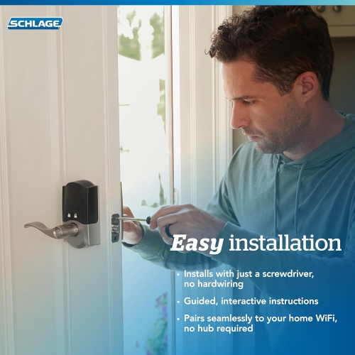 Schlage Encode WiFi Latitude Lever Smart Lock, Keyless Entry Touchscreen Door Lock with Century Trim in Satin Nickel