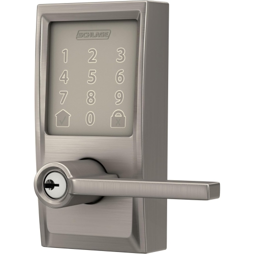 Schlage Encode WiFi Latitude Lever Smart Lock, Keyless Entry Touchscreen Door Lock with Century Trim in Satin Nickel