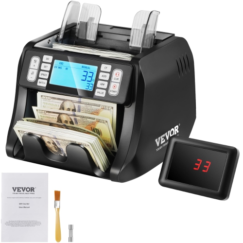 VEVOR Money Counter Machine, Bill Counter with UV, MG, IR and DD Counterfeit Detection, USD & EUR Cash Counting Machine with Add and Batch Modes,