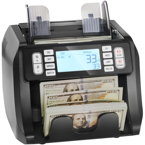 VEVOR Money Counter Machine, Bill Counter with UV, MG, IR and DD Counterfeit Detection, USD & EUR Cash Counting Machine with Add and Batch Modes,
