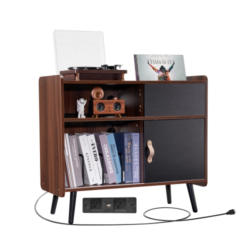 VEVOR  350 Albums Record Player Stand \w Power Outlet, Turntable Stand, Record Player Table \w Vintage Vinyl Record Storage for Living Room, Bedroom