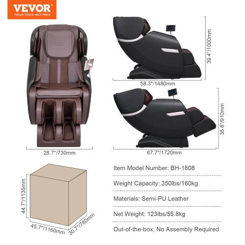 VEVOR Massage Chair - Full Body Zero Gravity Recliner with Multi Auto Modes, 3D Shiatsu, Heating, Bluetooth Speaker, Airbag, Foot Roller, and Touch