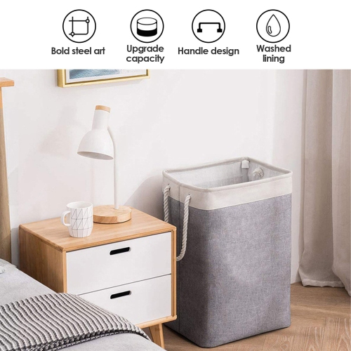 Waterproof Clothes Laundry Hamper Storage Bin With Handles -Grey