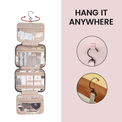 Hanging Toiletry Bag with 4 Compartments, Waterproof Travel Cosmetic Bag