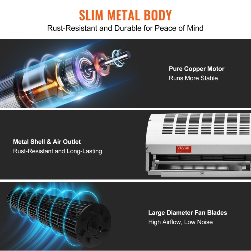 VEVOR 36" Industrial Air Door Blower, Dual-Speed 1200CFM, for Indoor Entryways, Includes Robust Limit Switch, Wall Mount Design, 110V Non-Heated,