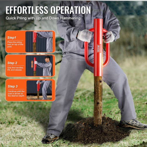 VEVOR 4.11 in Fence Post Driver with Handles, Inner Diameter T Post Pole Pounder, 22LB Heavy Duty Carbon Steel Hand Post Rammer, Farm Fencing Hole