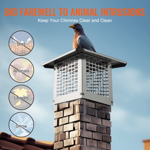 VEVOR 9 x 9 inch Chimney Cap, 304 Stainless Steel Fireplace Chimney Cover, Not Easily Toppled & Practical Accessories, Fits Mesh Flue Covers Outside