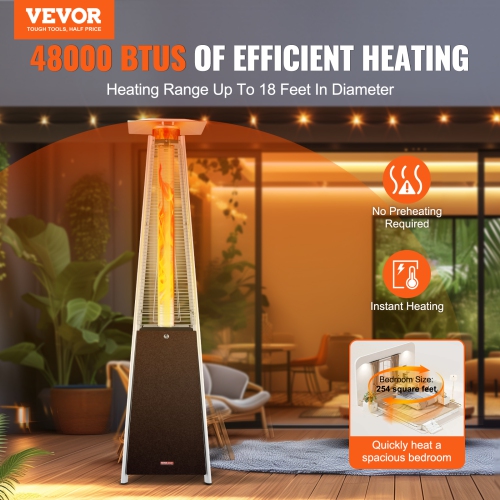 VEVOR 48000BTU Patio Heater for Outdoor Use, Pyramid Propane Heater w/Wheels, Quartz Glass Tube Outdoor Patio Flame Heater for Patio, Party,