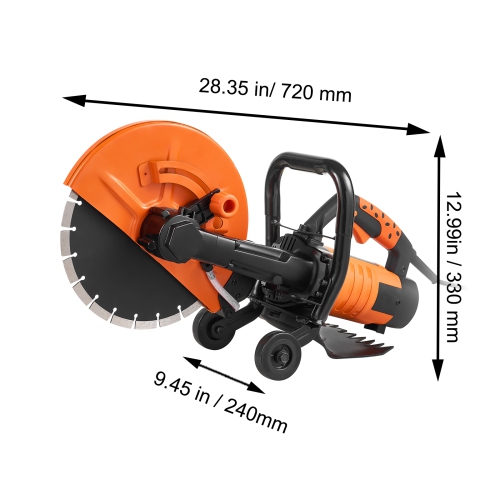 VEVOR 12 in Electric Concrete Saw, 1800 W 15 A Motor Circular Saw Cutter with Max. 4.5 in Adjustable Cutting Depth, Wet Disk Saw Cutter Includes